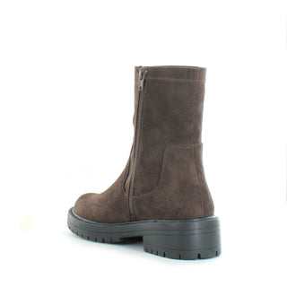 JADE -  Chunky Stretch Biker Boot - Brown Faux Suede