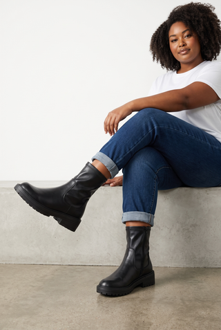 JADE - Chunky Stretch Biker Boot - Black
