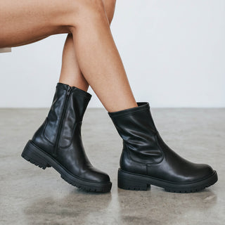 JADE - Chunky Stretch Biker Boot - Black