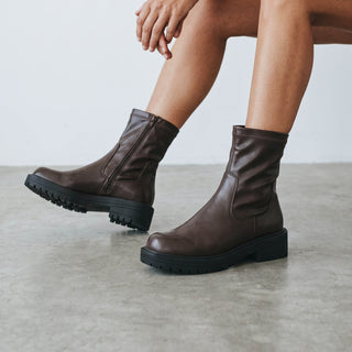 JADE - Chunky Stretch Biker Boot - Brown