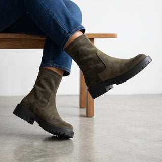 JADE - Chunky Stretch Biker Boot - Olive/Khaki