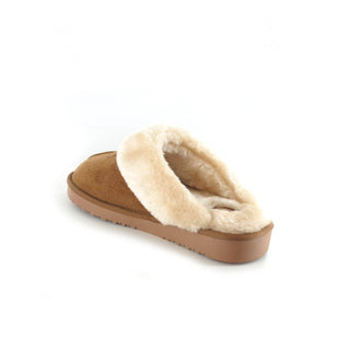 Jill: Women's Luxury Faux Fur Lined Mule Slippers - Chestnut