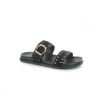 Julia: Flat Studded Slip On Sandal - PLEASE SIZE UP 1 SIZE - Black