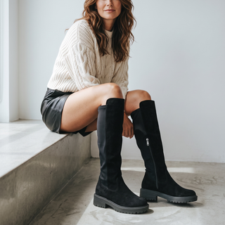 KEARA - Knee High Magic Stretch Boots - Black Faux Suede