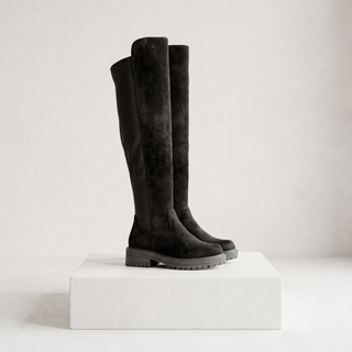KEARA - Knee High Magic Stretch Boots - Black Faux Suede