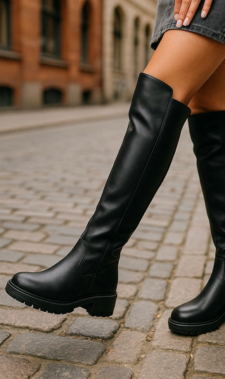 KEARA - Knee High Magic Stretch Boots - Black