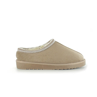 Kelly: Embroided Faux Fur Lined Mule Slippers - Beige