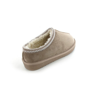 Kelly: Embroided Faux Fur Lined Mule Slippers - Beige