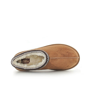 Kelly: Embroided Faux Fur Lined Mule Slippers - Chestnut
