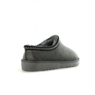 Kelly: Embroided Faux Fur Lined Mule Slippers - Grey