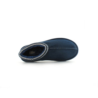Kelly: Embroided Faux Fur Lined Mule Slippers - Navy
