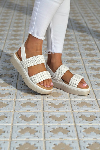 Lottie: Women's Woven Wedge Sandals - White