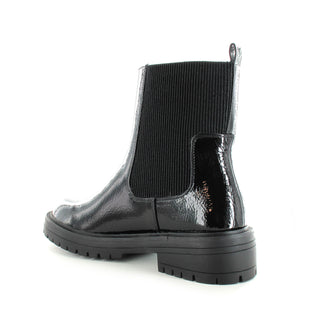 Lynn: Women's Chunky Pull On Biker Boot - Black Patent