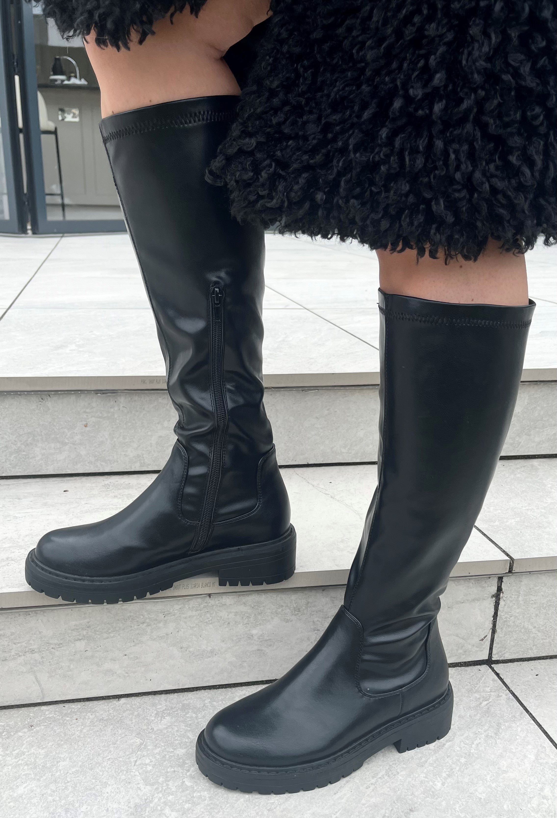 Patent Leather Nicola Heel Boot Nicola: Women's Knee High Chunky