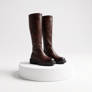 Nicola - Knee-High Magic Stretch Boots - Brown Faux Leather