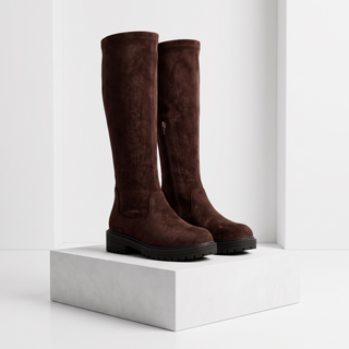 Nicola -  Knee-High Magic Stretch Boots - Brown Faux Suede