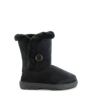 Nina:  Luxury Faux Fur Lined Button Ankle Boot - Black
