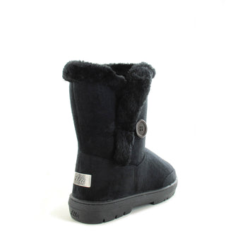 Nina:  Luxury Faux Fur Lined Button Ankle Boot - Black