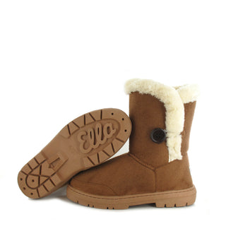 Nina: KIDS Luxury Faux Fur Lined Button Ankle Boot - Chestnut