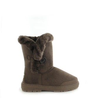 Nina: KIDS Luxury Faux Fur Lined Button Ankle Boot - Mocca