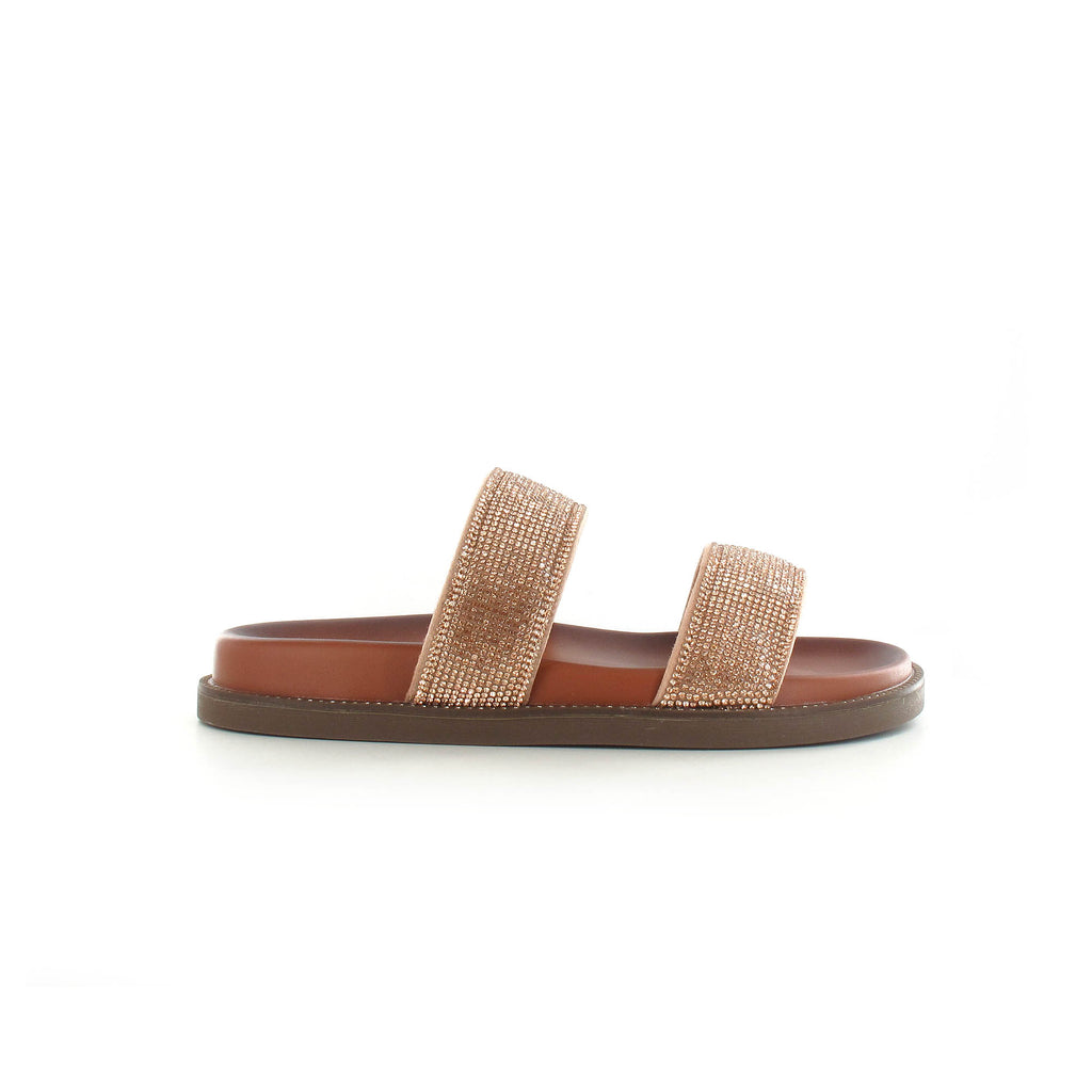 Patsy: Double Strap Diamante Comfort Sandals - Tan/Rose – Ella Shoes
