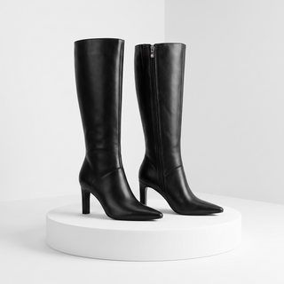 Roxy - Knee High Heeled Boot - Black