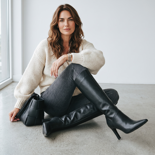 Roxy - Knee High Heeled Boot - Black