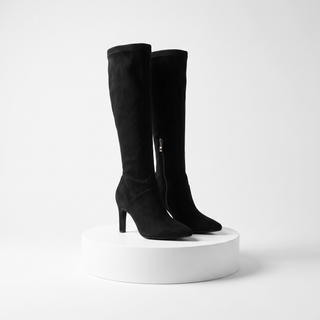 Roxy - Knee High Stretch Boots - Black Faux Suede