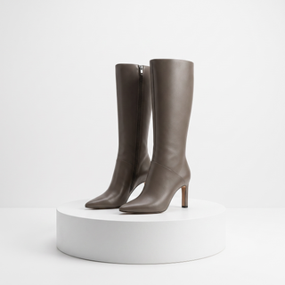 Roxy - Knee High Heeled Boot - Taupe