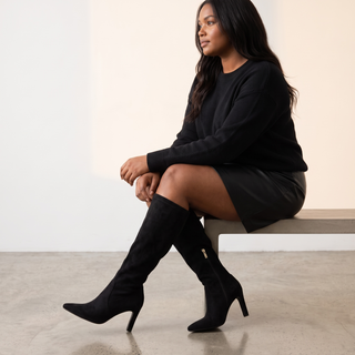Roxy - Knee High Stretch Boots - Black Faux Suede