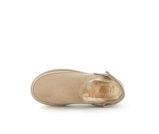 Ruby: Memory Foam Ankle Strap Faux Fur Slippers - Beige