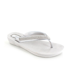 Nancy: Women's Diamante Toe Post Flat Comfort Sandals - Silver