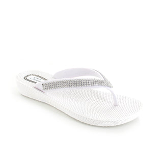 Nancy: Women's Diamante Toe Post Flat Comfort Sandals - White
