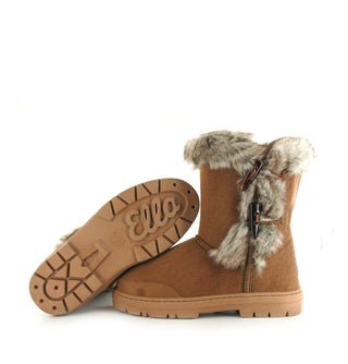 Savannah: Luxury Faux Fur Lined Button Ankle Boot - Chestnut