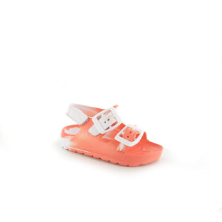 Shells: Infants Double Buckle Three Strap Slides - White/Orange Splash