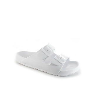 Shells: Kids Double Buckle Two Strap Slides - White
