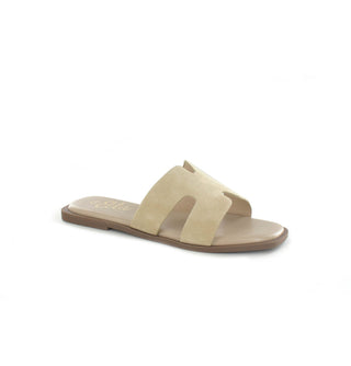 Summer: Flat Cushioned Bed Sandal - Stone Faux Suede