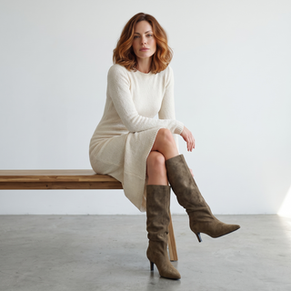 Sutton -Slouch Low Heeled Boot -Khaki