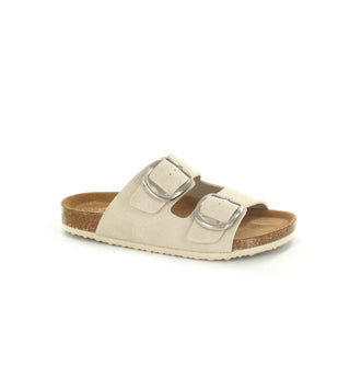 Violet: Flat Double Buckled Sandal - Stone