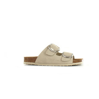 Violet: Flat Double Buckled Sandal - Stone
