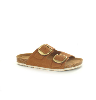 Violet: Flat Double Buckled Sandal - Tan