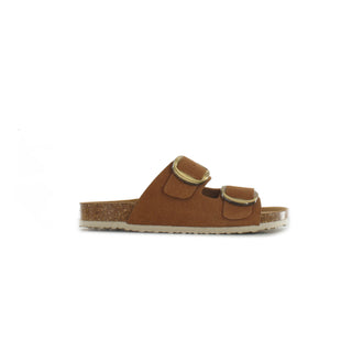 Violet: Flat Double Buckled Sandal - Tan
