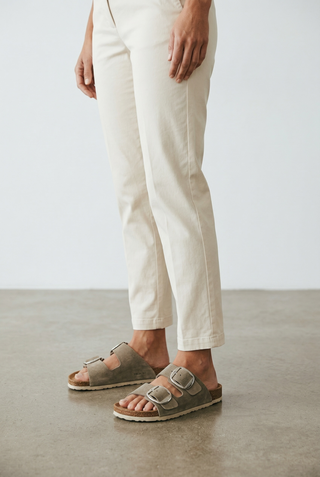 Violet: Flat Double Buckled Sandal - Olive