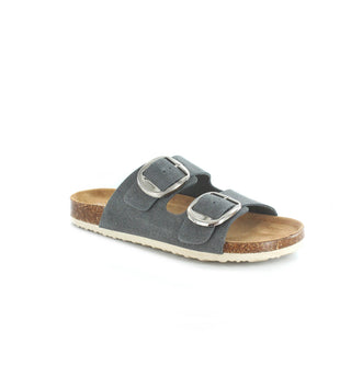 Violet: Flat Double Buckled Sandal - Grey
