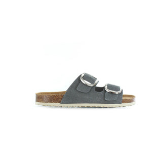 Violet: Flat Double Buckled Sandal - Grey