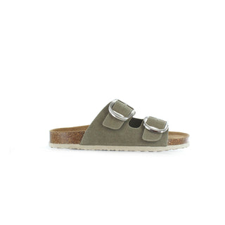 Violet: Flat Double Buckled Sandal - Olive