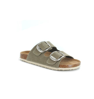 Violet: Flat Double Buckled Sandal - Olive