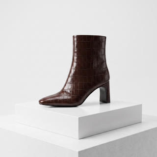 Vivi: Low Heel Ankle boot - Brown Croc