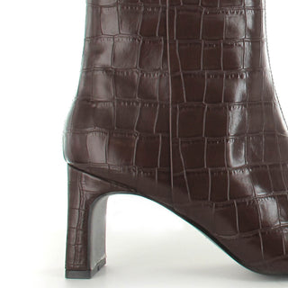 Vivi: Low Heel Ankle boot - Brown Croc