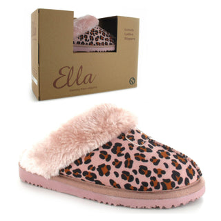 Jill: Women's Luxury Faux Fur Lined Mule Slippers - Leopard Pink